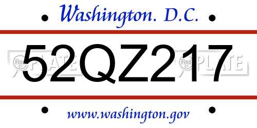 52QZ217 District Of Columbia License Plate