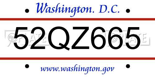 52QZ665 District Of Columbia License Plate