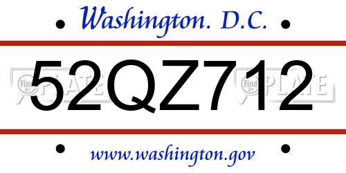 52QZ712 District Of Columbia License Plate