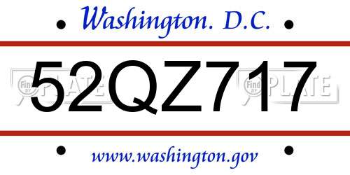 52QZ717 District Of Columbia License Plate