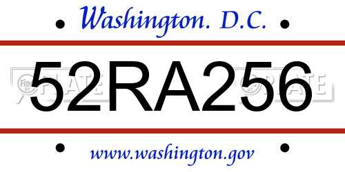 52RA256 District Of Columbia License Plate