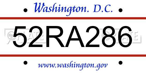 52RA286 District Of Columbia License Plate