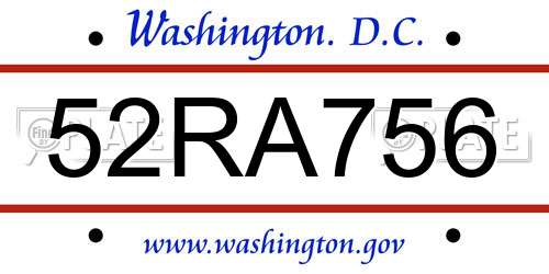 52RA756 District Of Columbia License Plate