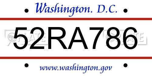 52RA786 District Of Columbia License Plate