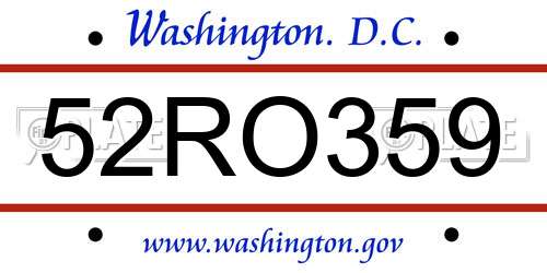 52RO359 District Of Columbia License Plate