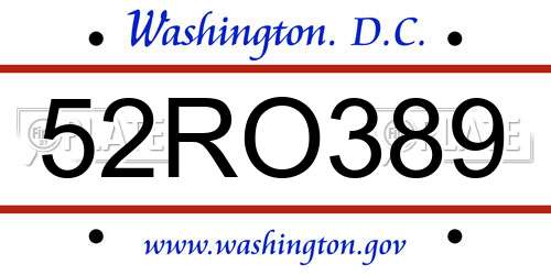 52RO389 District Of Columbia License Plate