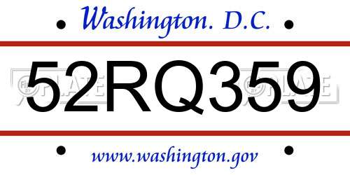 52RQ359 District Of Columbia License Plate