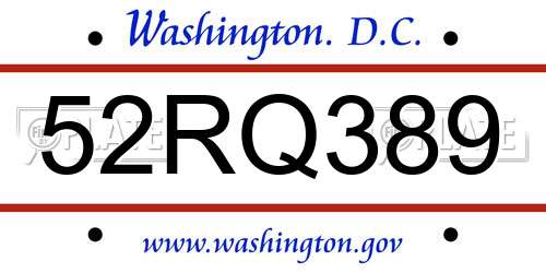 52RQ389 District Of Columbia License Plate
