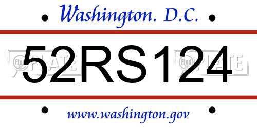 52RS124 District Of Columbia License Plate