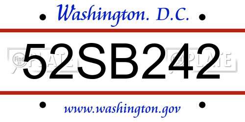52SB242 District Of Columbia License Plate