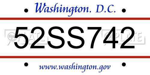 52SS742 District Of Columbia License Plate