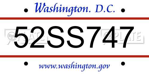 52SS747 District Of Columbia License Plate