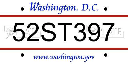 52ST397 District Of Columbia License Plate