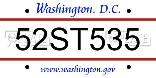 52ST535 District Of Columbia License Plate
