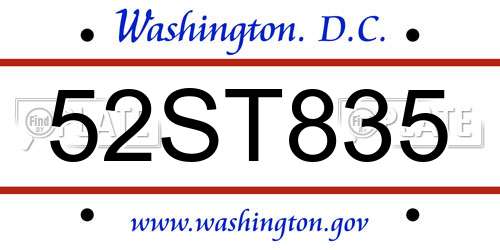 52ST835 District Of Columbia License Plate