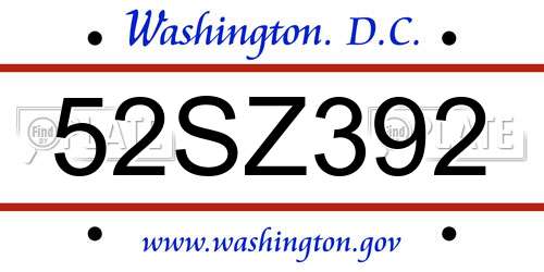 52SZ392 District Of Columbia License Plate