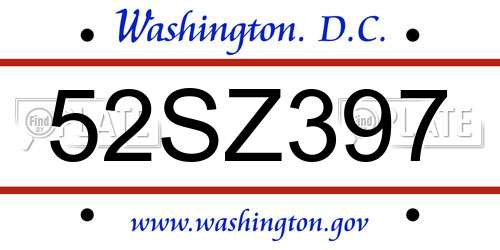 52SZ397 District Of Columbia License Plate