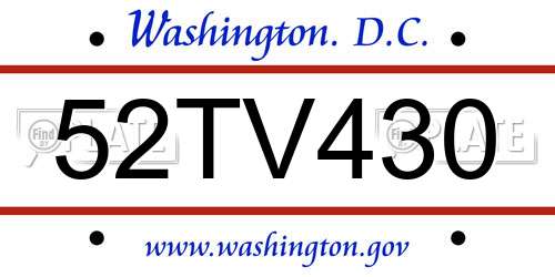 52TV430 District Of Columbia License Plate