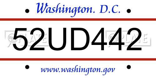 52UD442 District Of Columbia License Plate