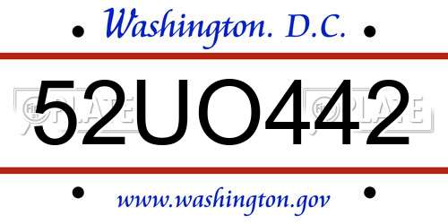 52UO442 District Of Columbia License Plate