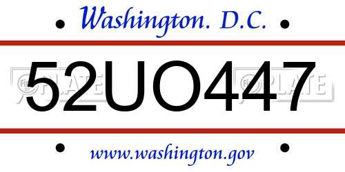 52UO447 District Of Columbia License Plate