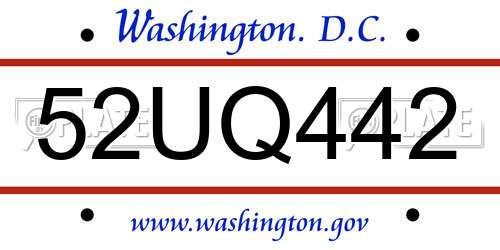 52UQ442 District Of Columbia License Plate