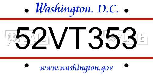 52VT353 District Of Columbia License Plate