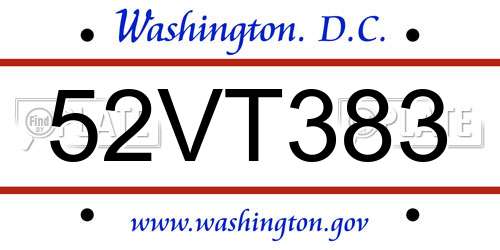 52VT383 District Of Columbia License Plate