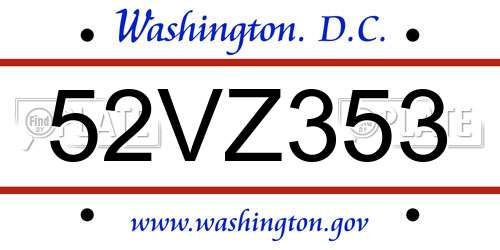 52VZ353 District Of Columbia License Plate