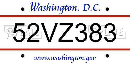 52VZ383 District Of Columbia License Plate