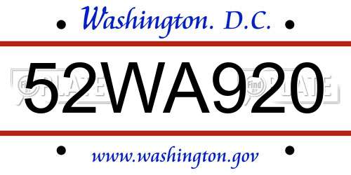52WA920 District Of Columbia License Plate