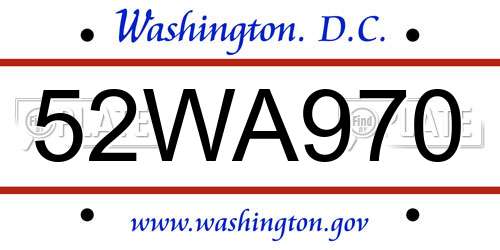 52WA970 District Of Columbia License Plate