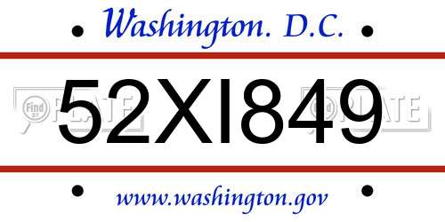 52XI849 District Of Columbia License Plate