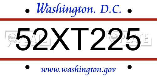 52XT225 District Of Columbia License Plate
