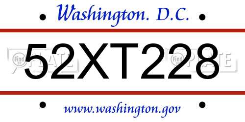 52XT228 District Of Columbia License Plate