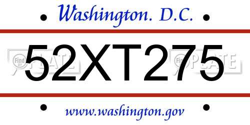 52XT275 District Of Columbia License Plate