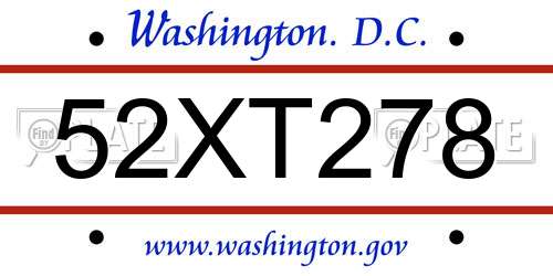 52XT278 District Of Columbia License Plate