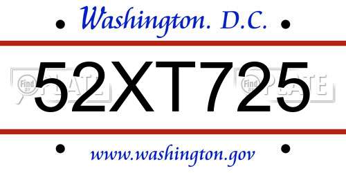 52XT725 District Of Columbia License Plate