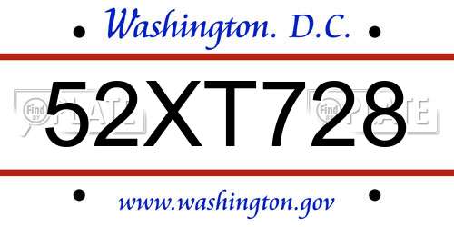 52XT728 District Of Columbia License Plate