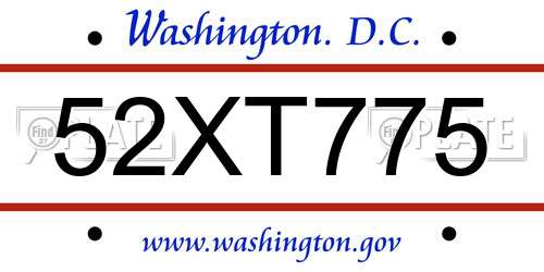 52XT775 District Of Columbia License Plate