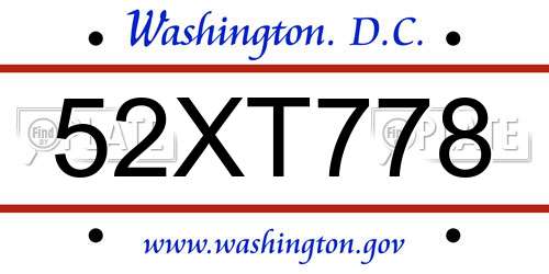 52XT778 District Of Columbia License Plate
