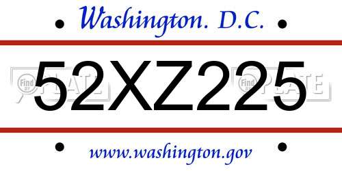 52XZ225 District Of Columbia License Plate