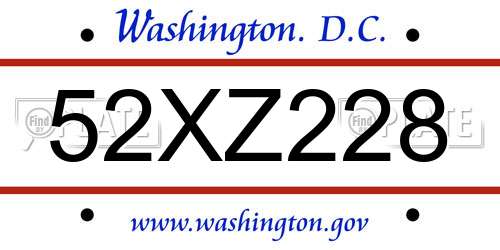 52XZ228 District Of Columbia License Plate
