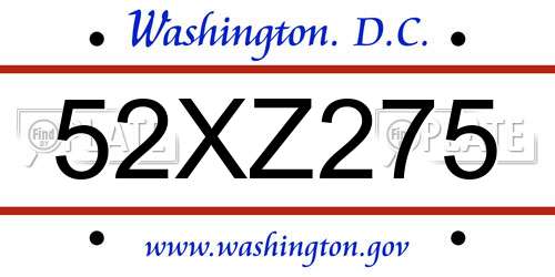 52XZ275 District Of Columbia License Plate