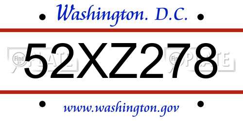 52XZ278 District Of Columbia License Plate