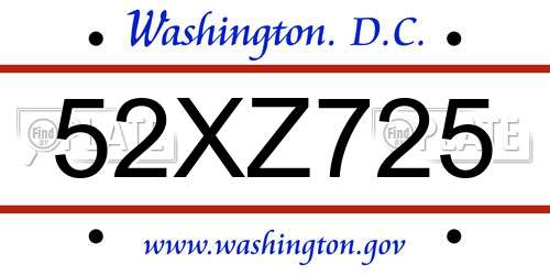 52XZ725 District Of Columbia License Plate