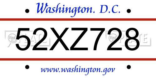 52XZ728 District Of Columbia License Plate