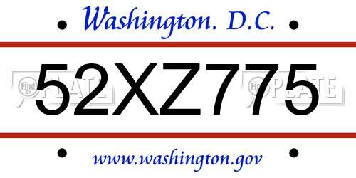 52XZ775 District Of Columbia License Plate