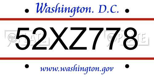 52XZ778 District Of Columbia License Plate