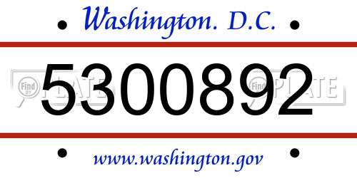 5300892 District Of Columbia License Plate